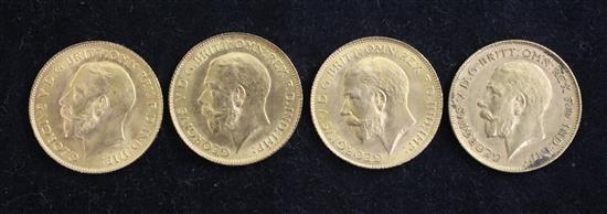 Four George V gold half sovereigns,